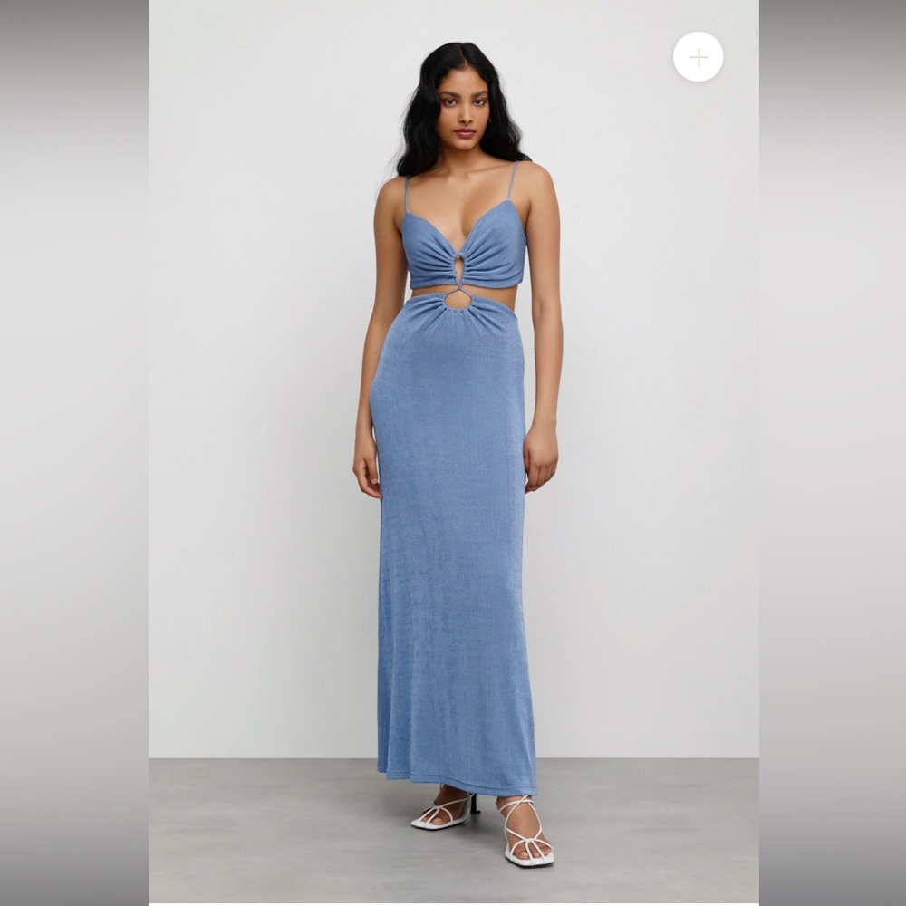 Cut out backless midi dress - blue terry cloth